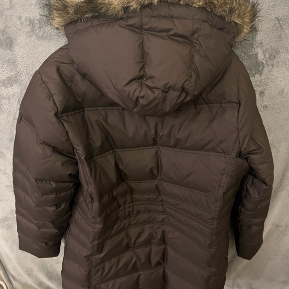 Eddie Bauer Chocolate Brown Goose Down 700 Fill coat faux fur brimmed hood - Picture 3 of 5